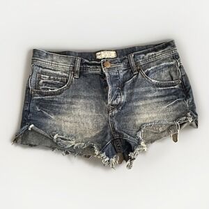 Free People Booty Shorts Women 26 Low Rise Y2K Festival Micro Mini Cutoff Denim